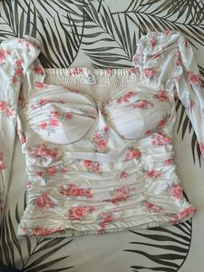 Floral Ruched Bustier Top