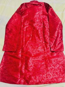 Men's Red Jacquard Kurta