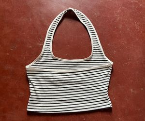 Striped Halter Neck Crop Top