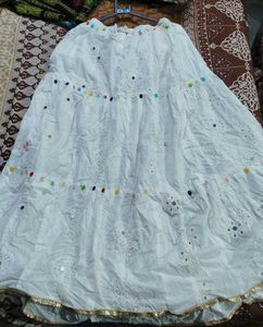 garba skirt White Embroidered Mirror Work Ethnic S