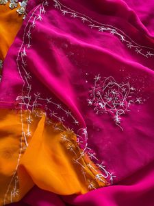 Elegant Pink &amp; Yellow Embellished Saree