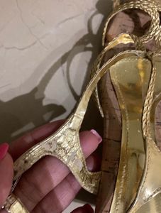 Strappy Gold Cork Wedge Sandals