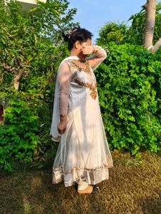 Elegant White Kurta Set with Gold Embellishments