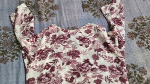Floral Print Kurta with Embellished Neckline