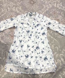White Floral Print Tunic Top