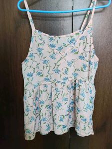 Pink Floral Spaghetti Strap Peplum Top