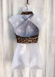 I. Leopard Print Halter Neck Crop Top