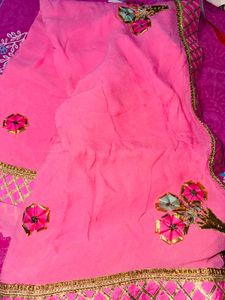 Pure Georgette  Pink Embroidered Saree