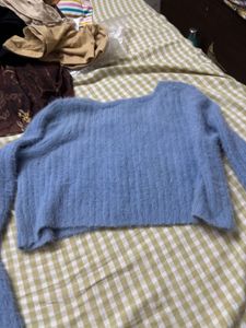 Blue Fuzzy Cropped Cardigan