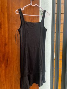 Black Square Neck Ruffle Dress