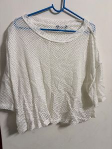 White Net Crop Top