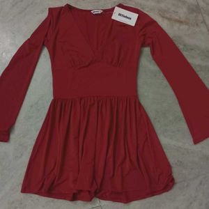 Chic Maroon V-Neck Flare Dress