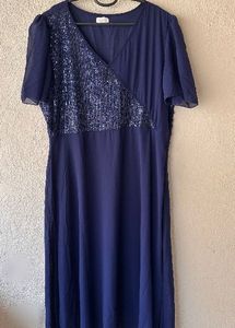 Elegant Navy Sequin Detail Dress