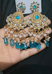 Stunning Blue Stone & Pearl Drop Earrings