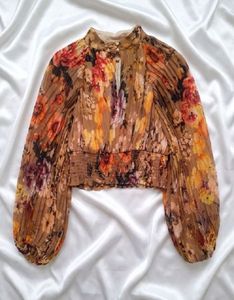 Boho Floral Pleated Smocked Top