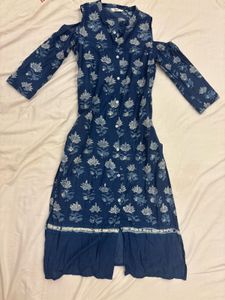 Blue Floral Cold Shoulder Kurta