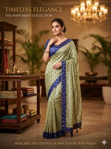 Elegant Navy-Mint Silk Saree with  blouse
