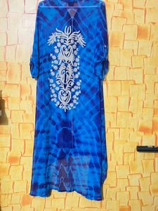 Blue Tie-Dye Embroidered Tunic
