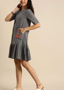 Cute office Grey Embroidered Kurta