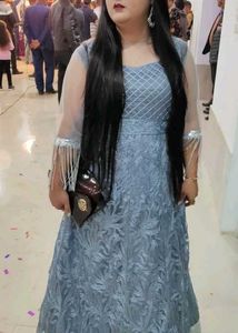 Elegant Grey Embellished Gown XXL size