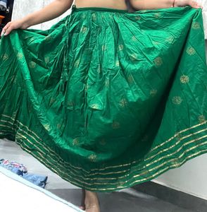 Stunning Emerald Green Skirt with Gold Print