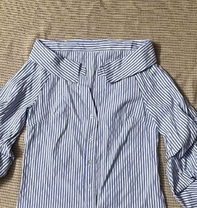 SHEIN Unity Off Shoulder StripedButtoned Shirt