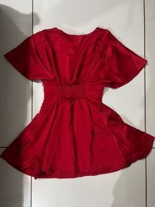 Chic Red V-Neck Flutter Sleeve Mini Dress