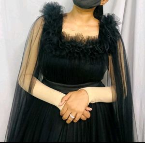 Elegant Black Gown with Cape