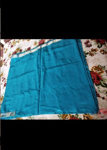 🌼Teal Blue Silk Saree with Silver Border🌼
