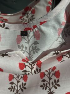 White Kurta with Red Floral Print