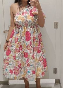 Floral One-Shoulder Midi Dress