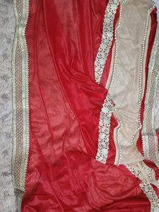 Red Velvet Saree with Embellished Border
