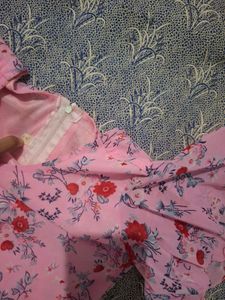 Pink Floral Gown with Ruffle Sleeves