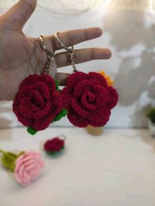 Handmade Crochet Rose Keychains (Set of 3)