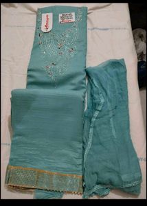 Teal Embellished Dress Material ( unstitched suit)