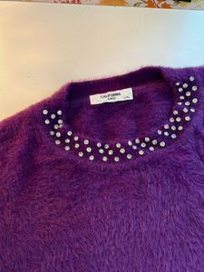 Purple Fuzzy Embellished Sweater
