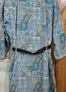 Patterned Midi Dress with Belt