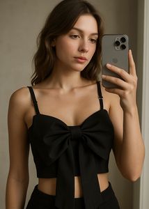 Elegant Black Bow Crop Top
