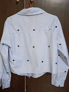 Cute Blue Striped Heart Print Shirt