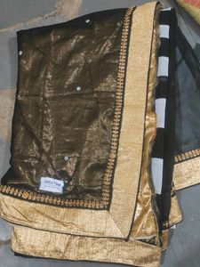 Designer Black And White Saree With Golden Border