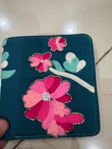 Embroidered Teal Wallet, Vastu appropriate