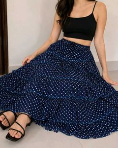 Navy Polka Dot Ruffle Skirt