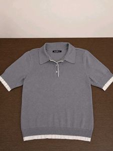 Stylish Grey Polo Neck Top with Ruffle Details