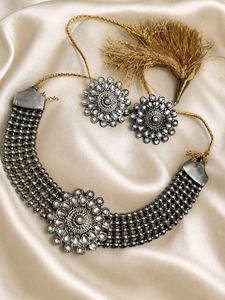 Oxidised Silver Necklace and Earring Set
