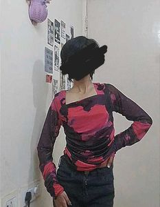 Burgundy &amp; Black Abstract Long Sleeve Top