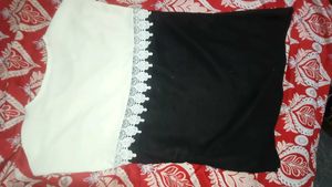 Elegant White &amp; Black Lace Trim Blouse