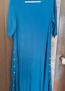 Teal Blue Kurta with Colorful Buttons