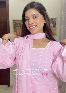 Pink Kurta Set with Polka Dots fixed price