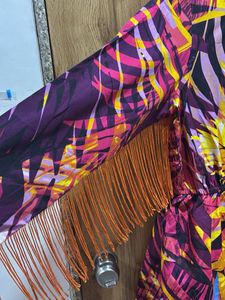 Vibrant Tropical Print Dress with Fringe