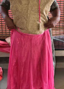 Stunning Pink Lehenga Choli with Gold Top